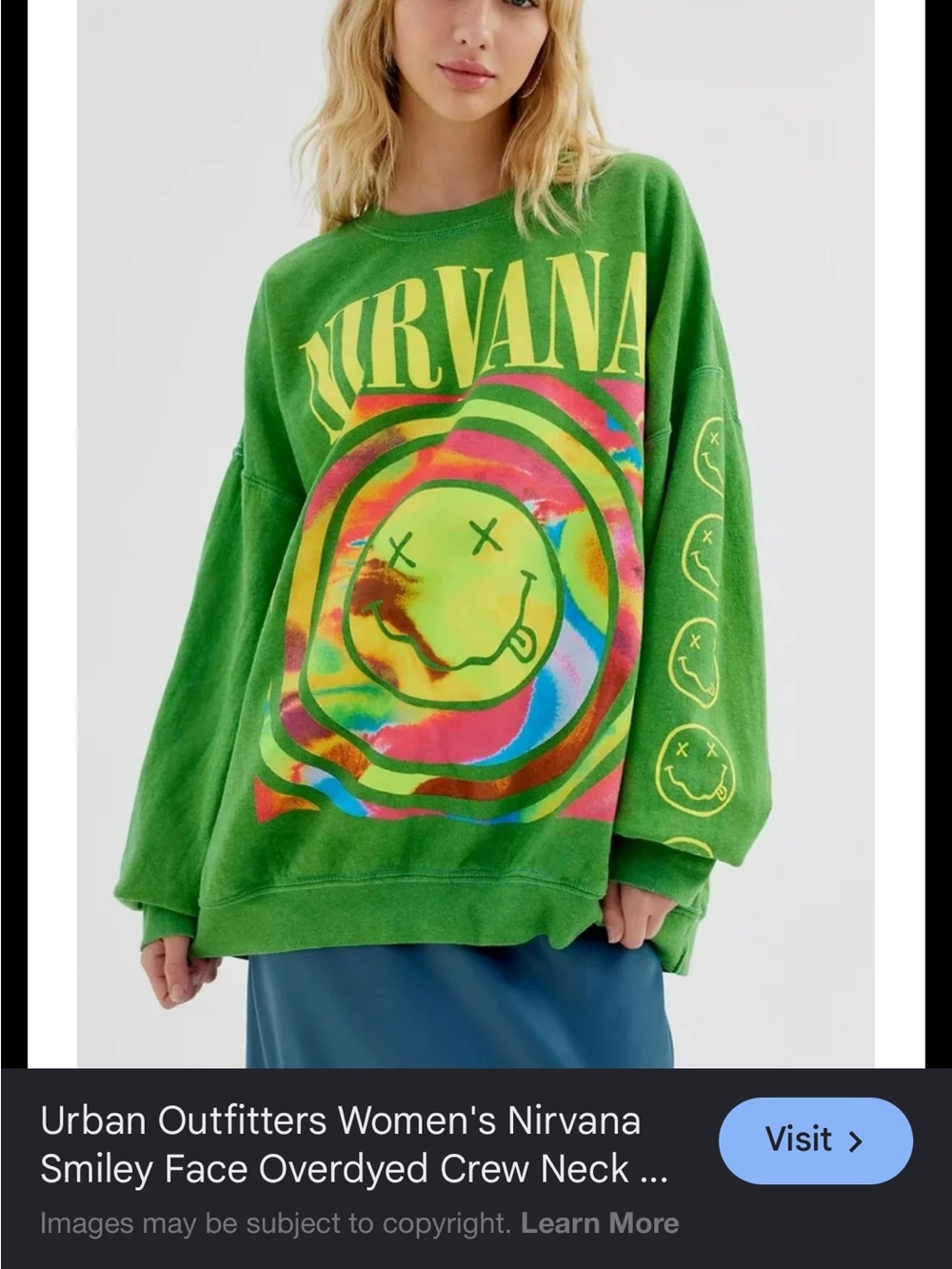 Urban outfitters woman’s oversized Nirvana Graphic Crewneck Sweater - Green